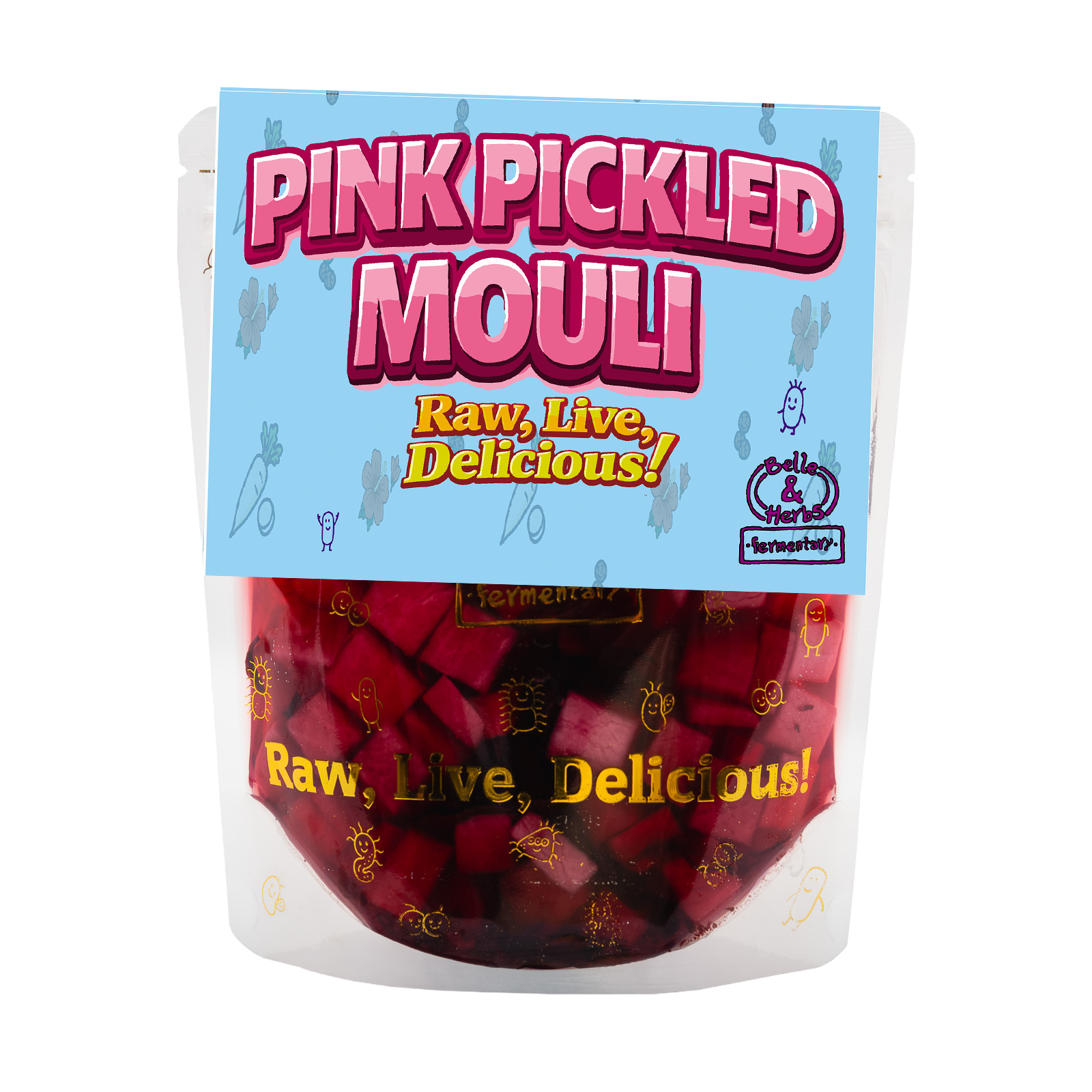 Belle & Herbs Pink Pickled Mouli - artisan fermented food